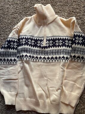 Men's Cream Half-Zip Nordic Pattern Sweater